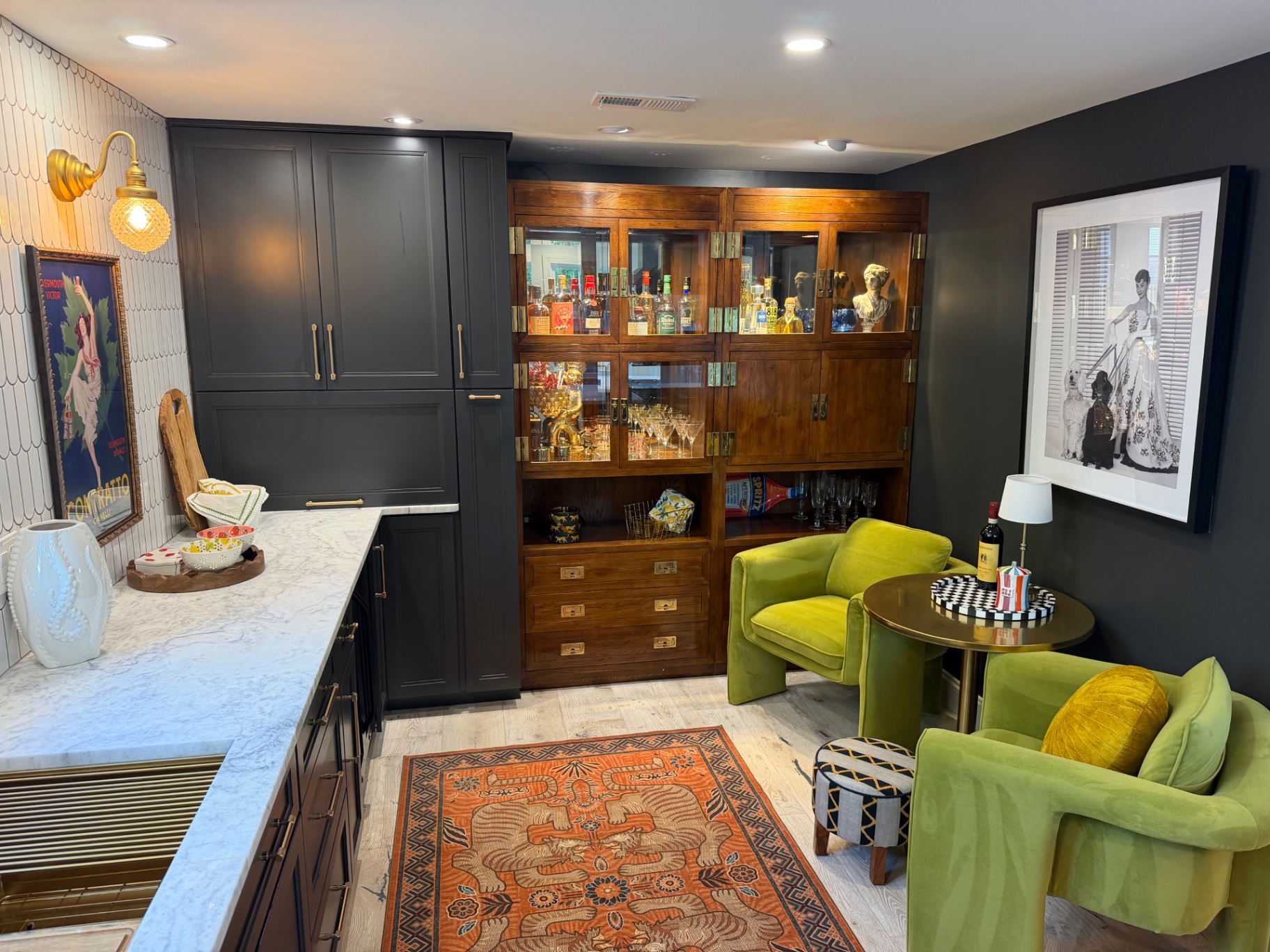 Bar lounge with chartreuse chairs